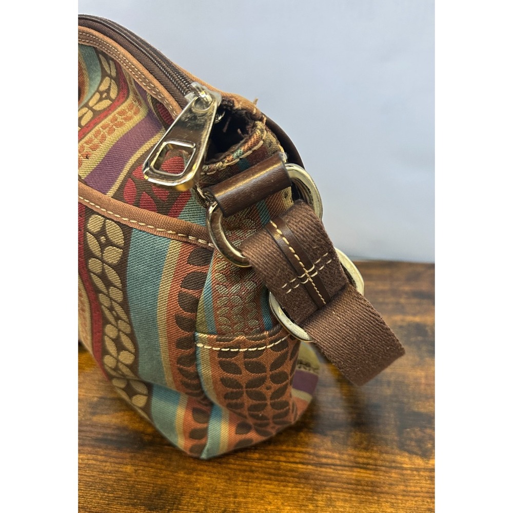 Fossil Patchwork Crossbody Shoulder Bag Canvas Leather Trim Purse Boho Y2K Style - Picture 6 of 16